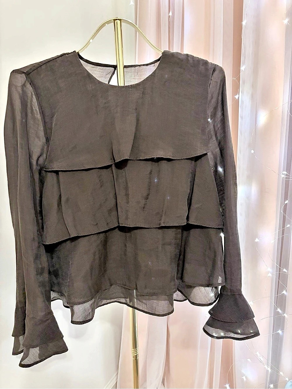 Brown Layered Ruffle Blouse